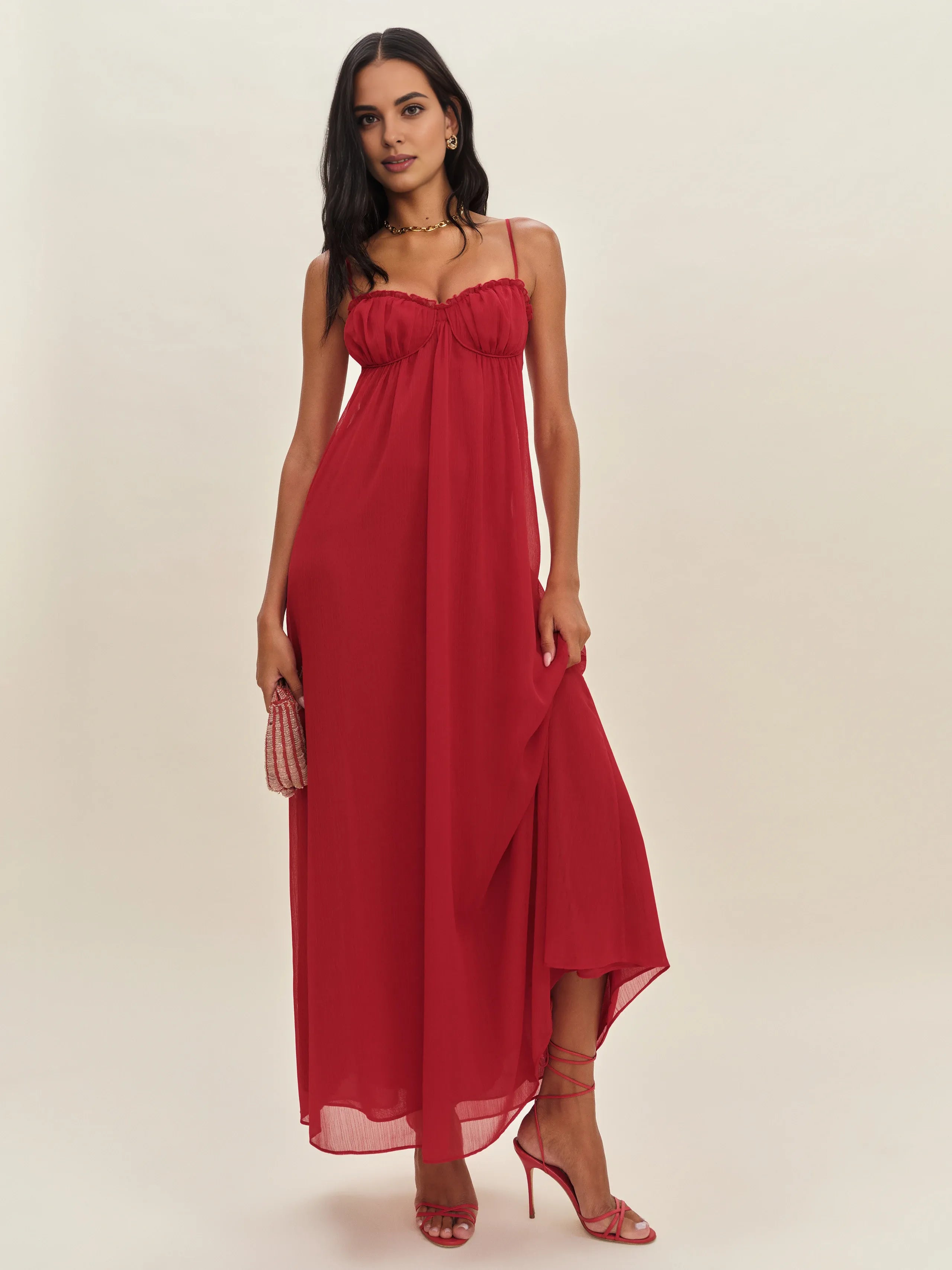 Weitese Dress Vintage Spaghetti Straps Sleeveless Mermaid Prom Dress Maxi Dress Backless A-Line Evening Dress